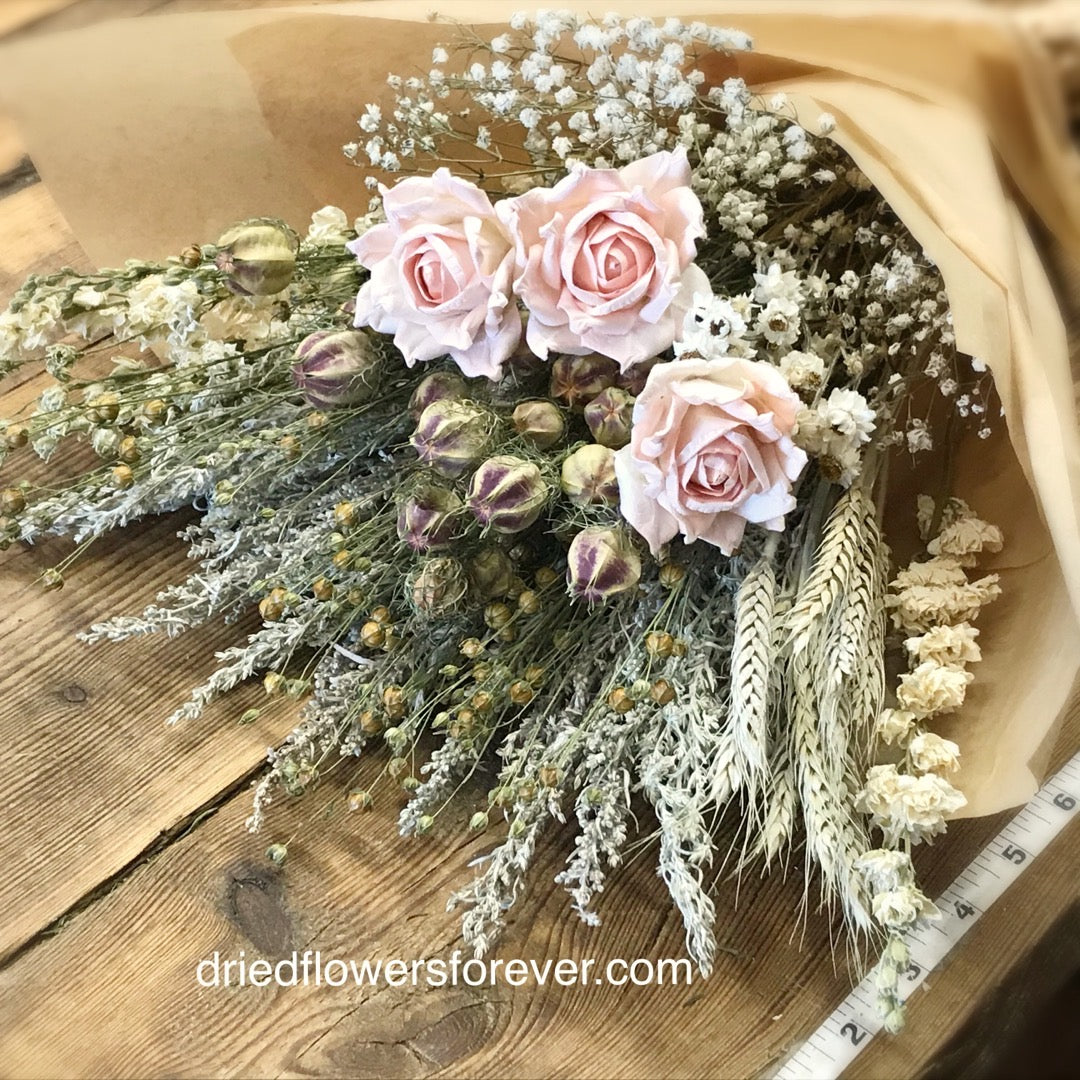 Dried Flower Bouquet - Pale Peach Pink