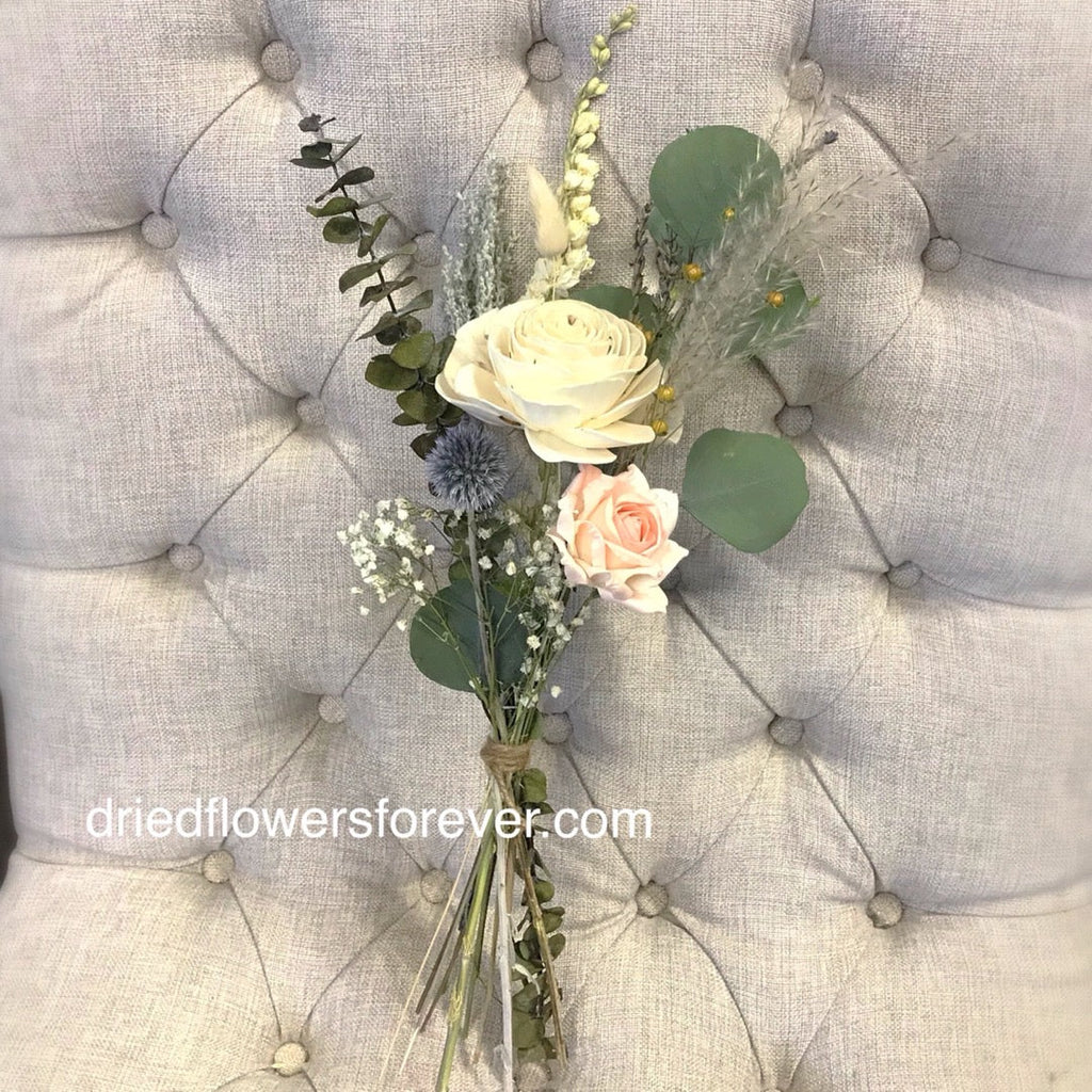 Pale Peach & Blue Gray Bud Vase Bouquet - Dried Flowers