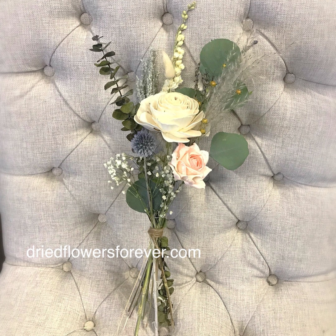 Pale Peach & Blue Gray Bud Vase Bouquet - Dried Flowers