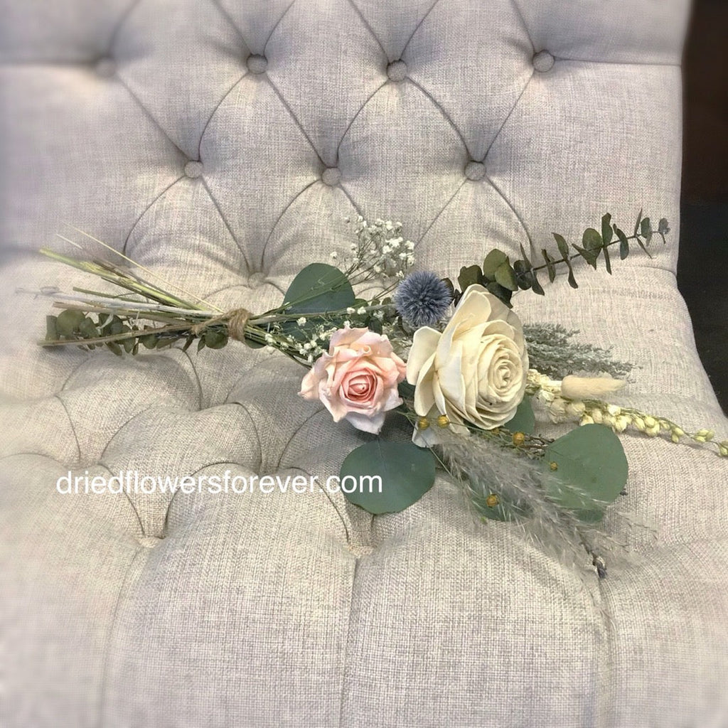 Pale Peach & Blue Gray Bud Vase Bouquet - Dried Flowers
