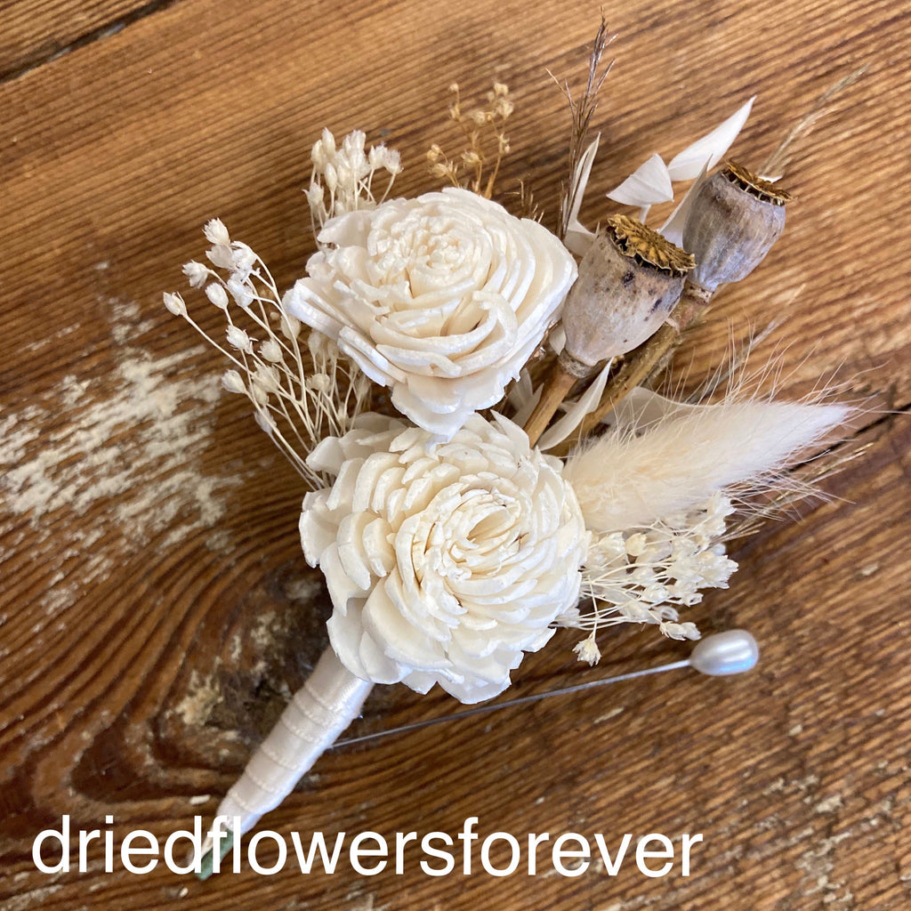 Ivory White & Gold Boutonniere