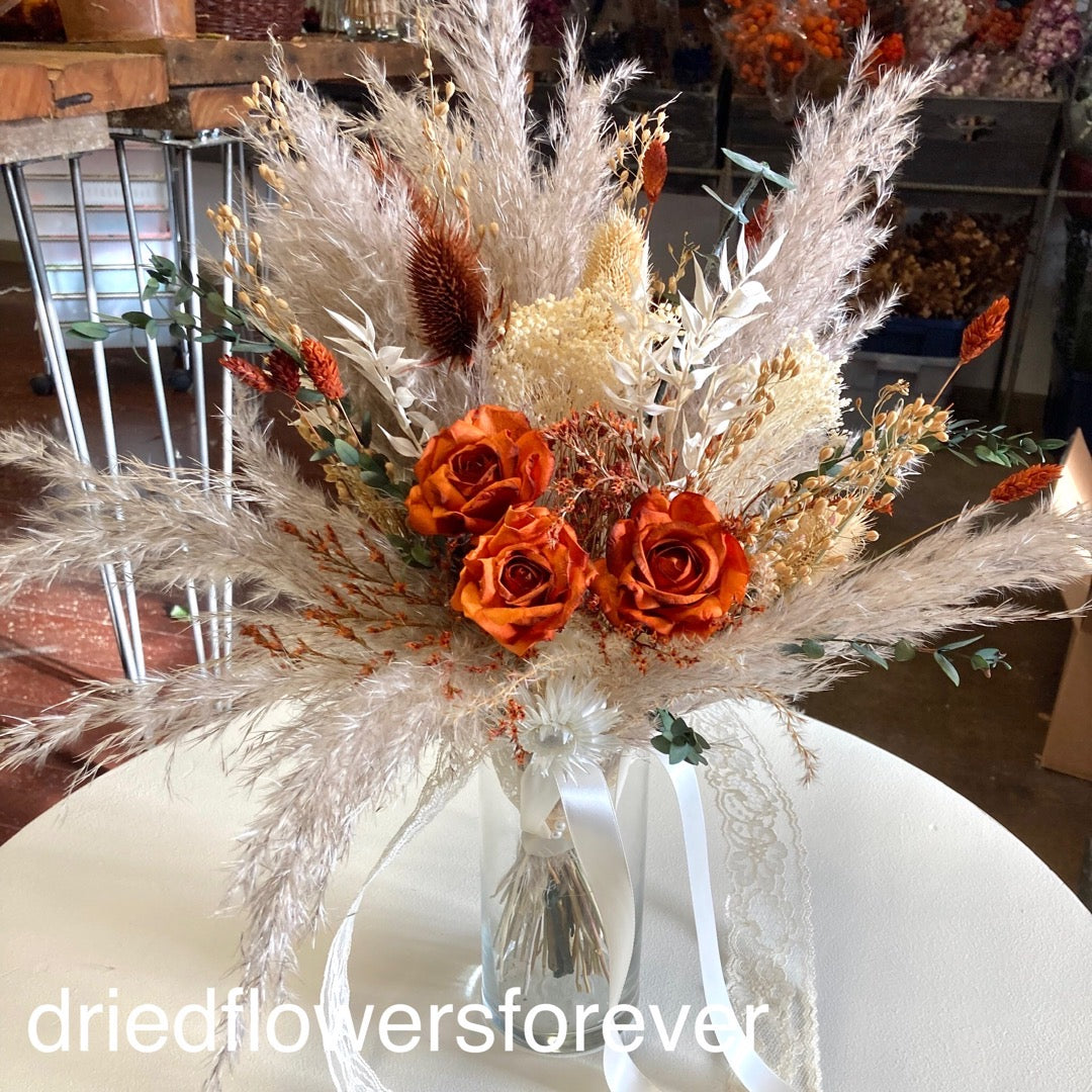 Orange & Pampas Grass Boho Wedding Bouquet
