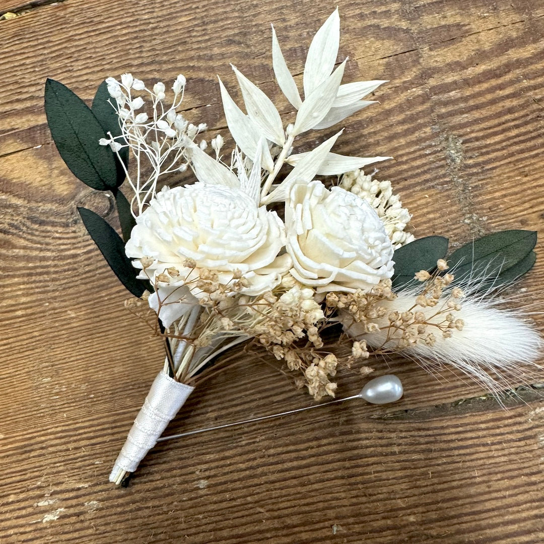 White, Green, & Gold Boutonniere