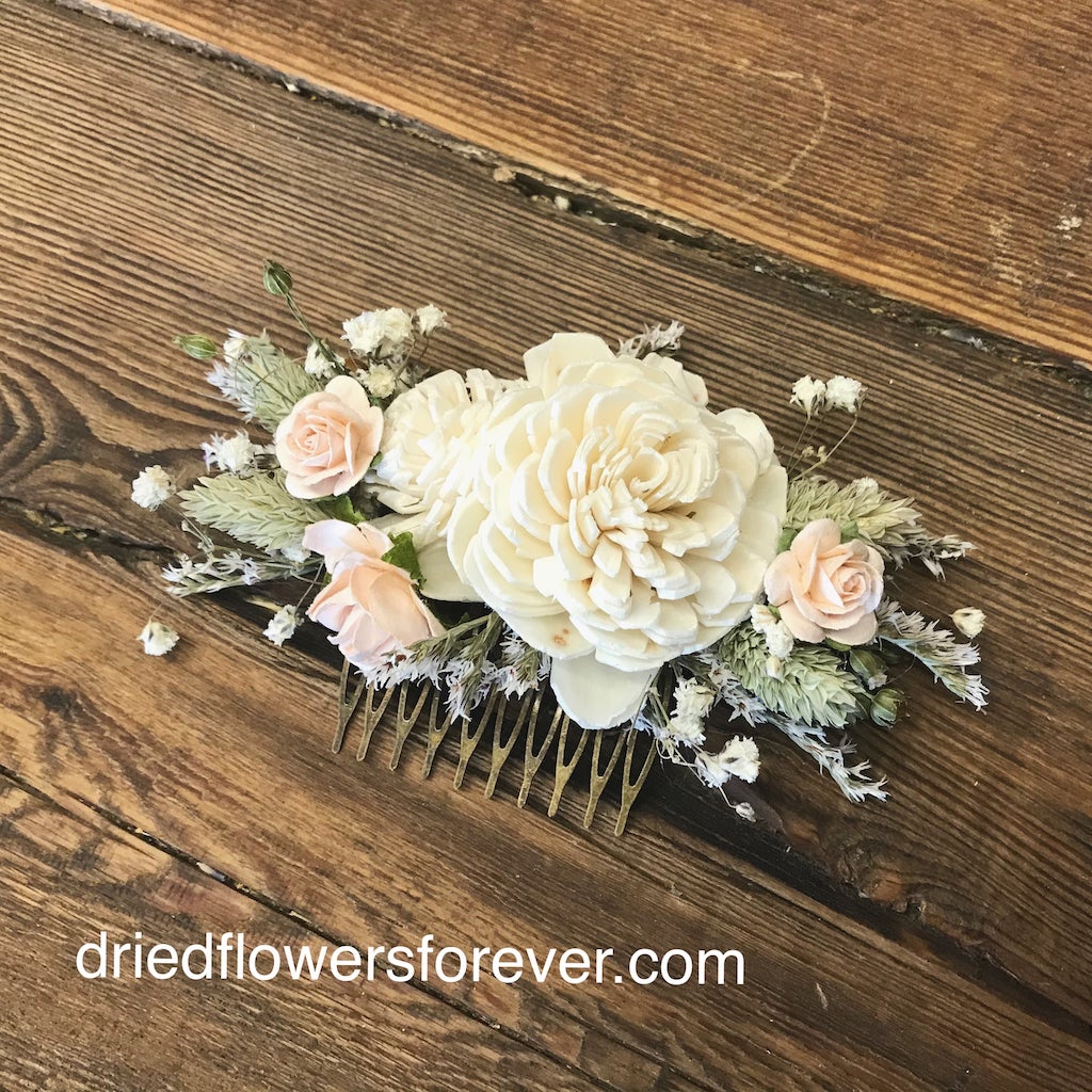 Pale Peach & Sage Green Hair Comb