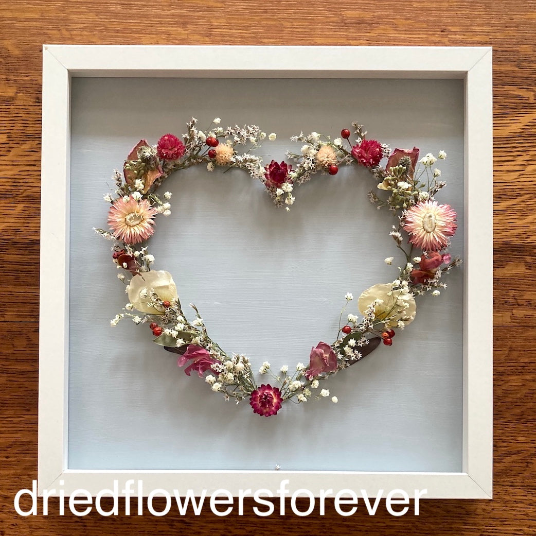 Pink Heart Wreath in White Frame